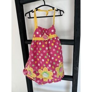 Younghearts Kids Pink Polka Dot Flower Applique Halter Dress Size 3T
